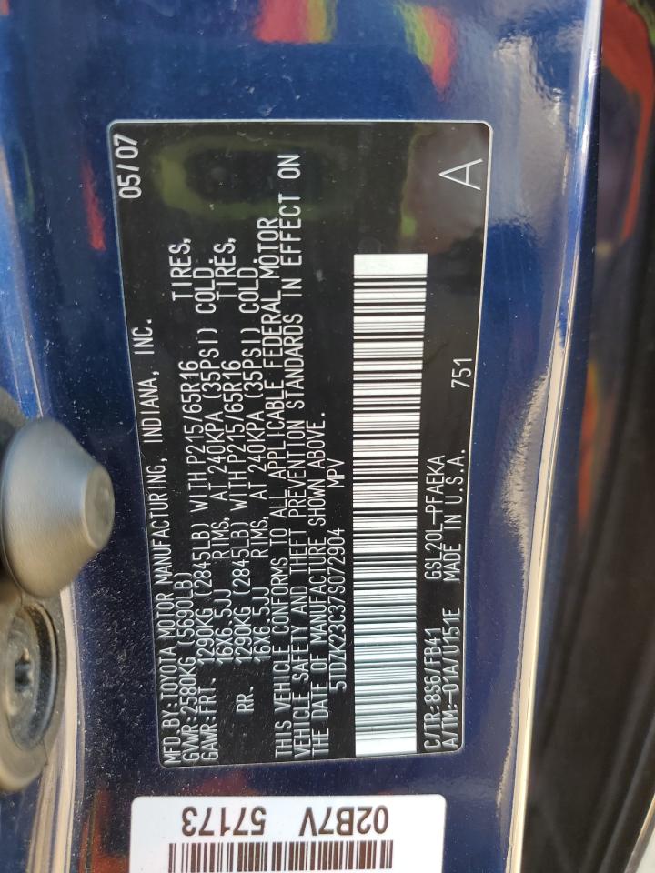 2007 Toyota Sienna Ce VIN: 5TDZK23C37S072904 Lot: 64640105