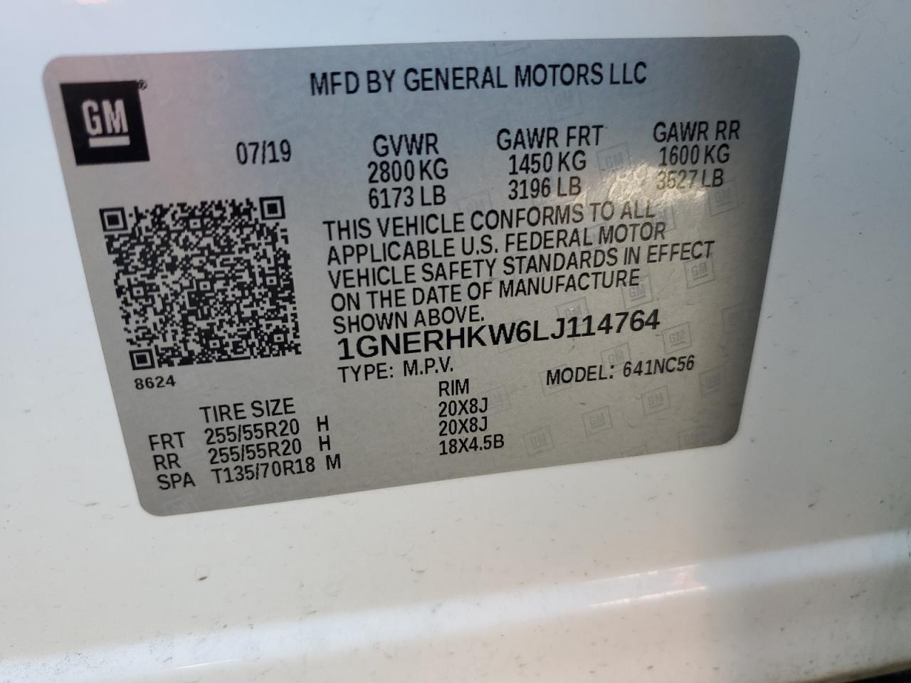 2020 Chevrolet Traverse Lt VIN: 1GNERHKW6LJ114764 Lot: 63939625