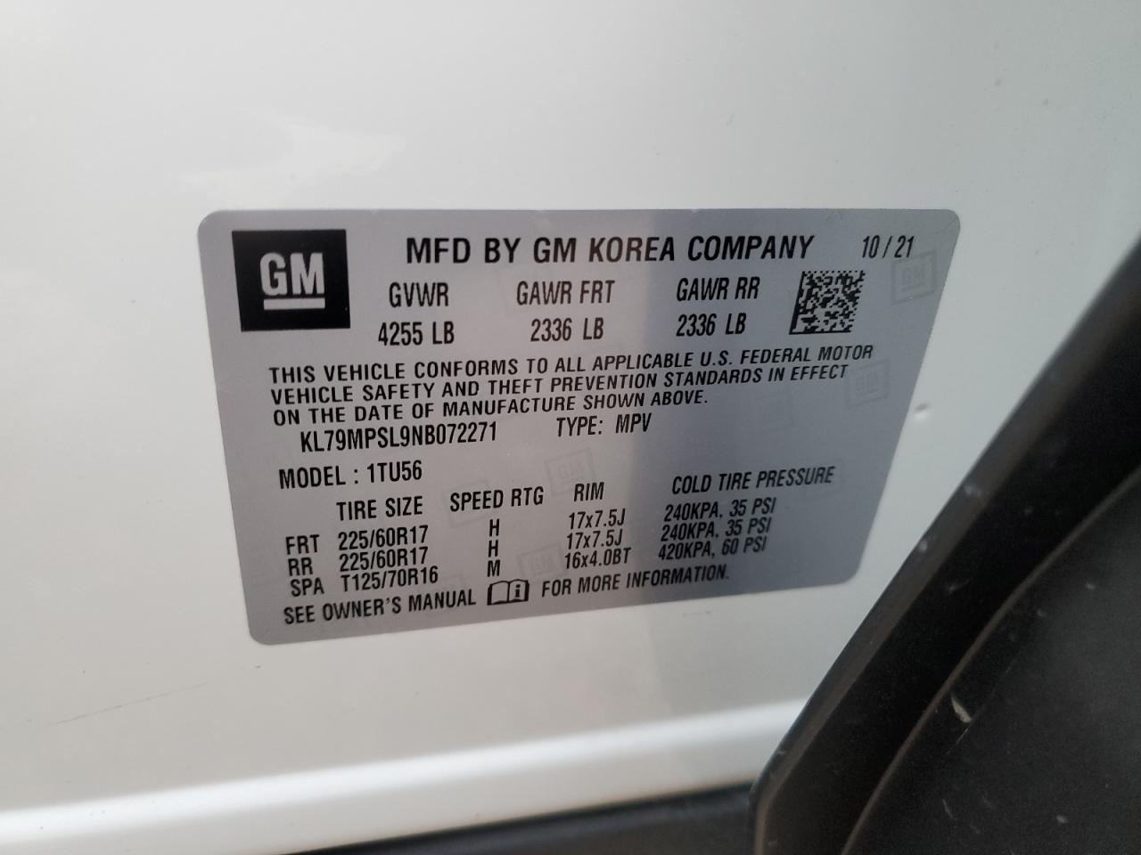 2022 Chevrolet Trailblazer Lt VIN: KL79MPSL9NB072271 Lot: 65167845