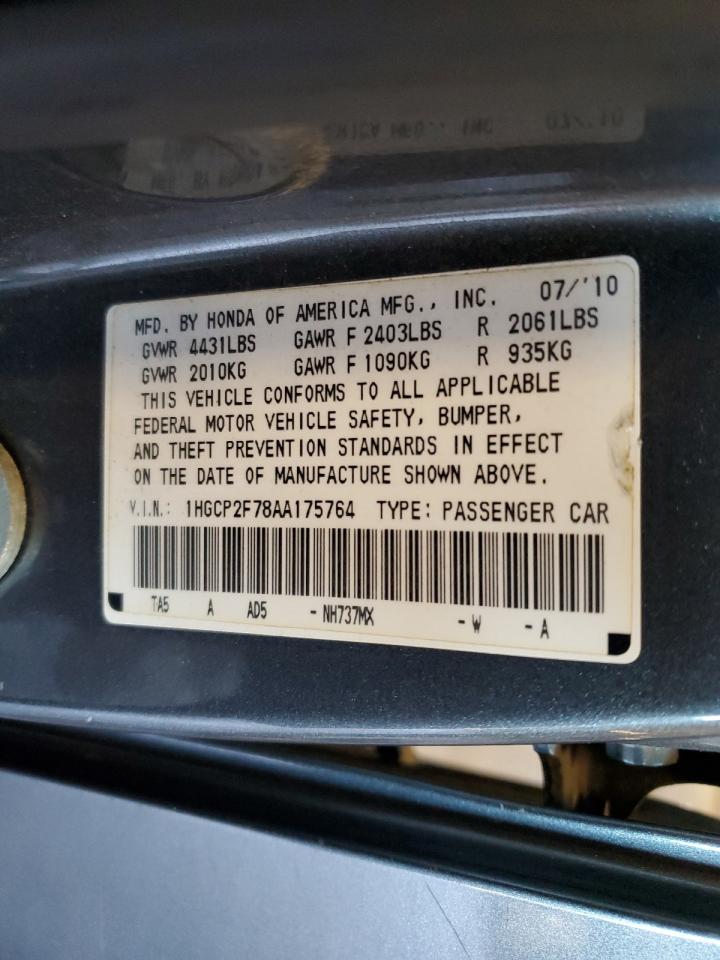 2010 Honda Accord Ex VIN: 1HGCP2F78AA175764 Lot: 62967045