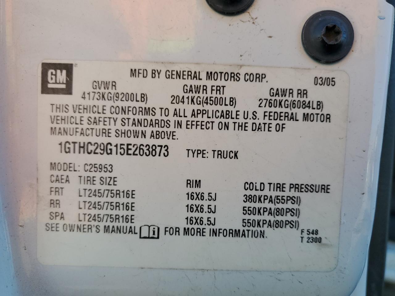2005 GMC Sierra C2500 Heavy Duty VIN: 1GTHC29G15E263873 Lot: 64327755