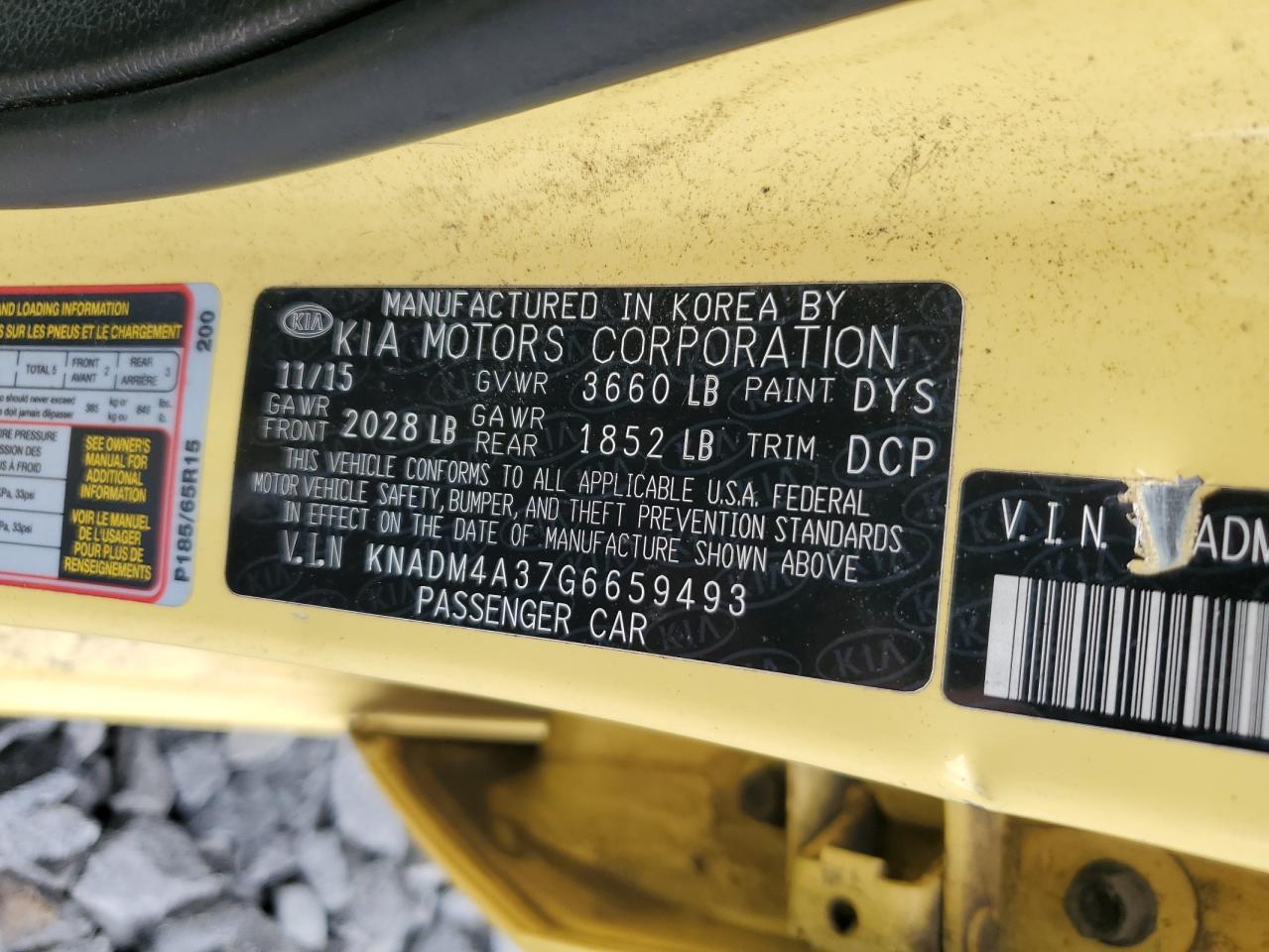 2016 Kia Rio Lx VIN: KNADM4A37G6659493 Lot: 64546545