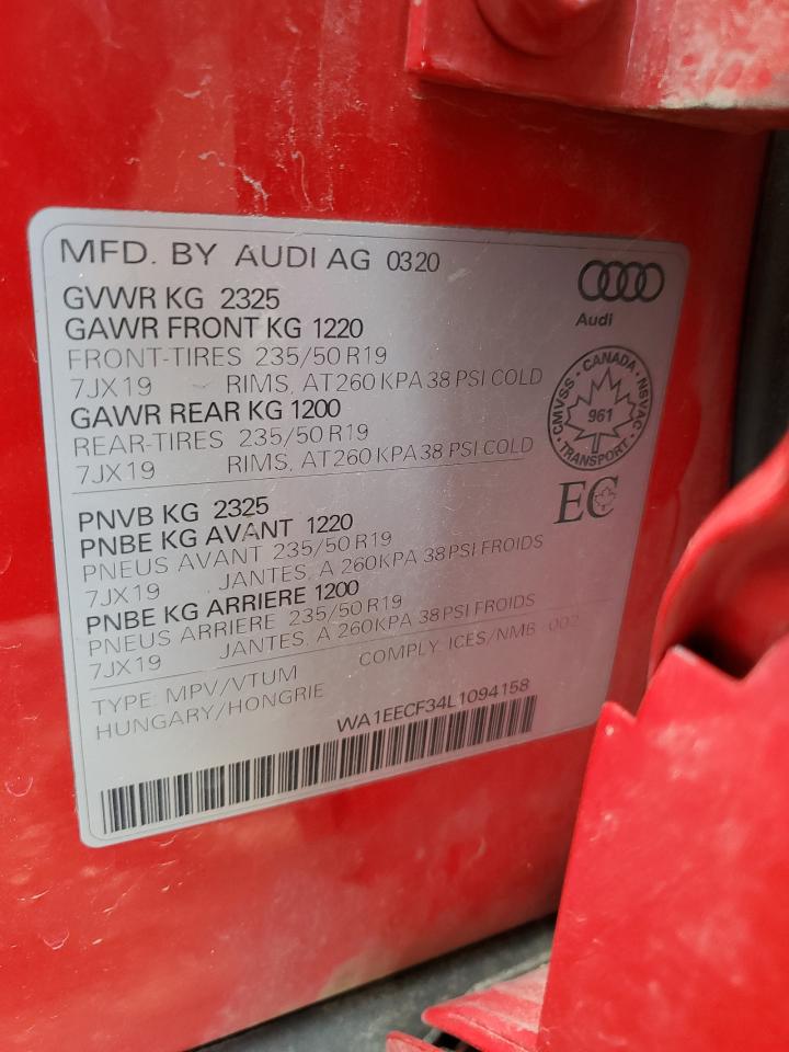 2020 Audi Q3 Premium Plus S-Line VIN: WA1EECF34L1094158 Lot: 64655465