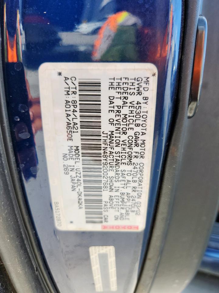 2002 Lexus Sc 430 VIN: JTHFN48Y920027681 Lot: 64552415
