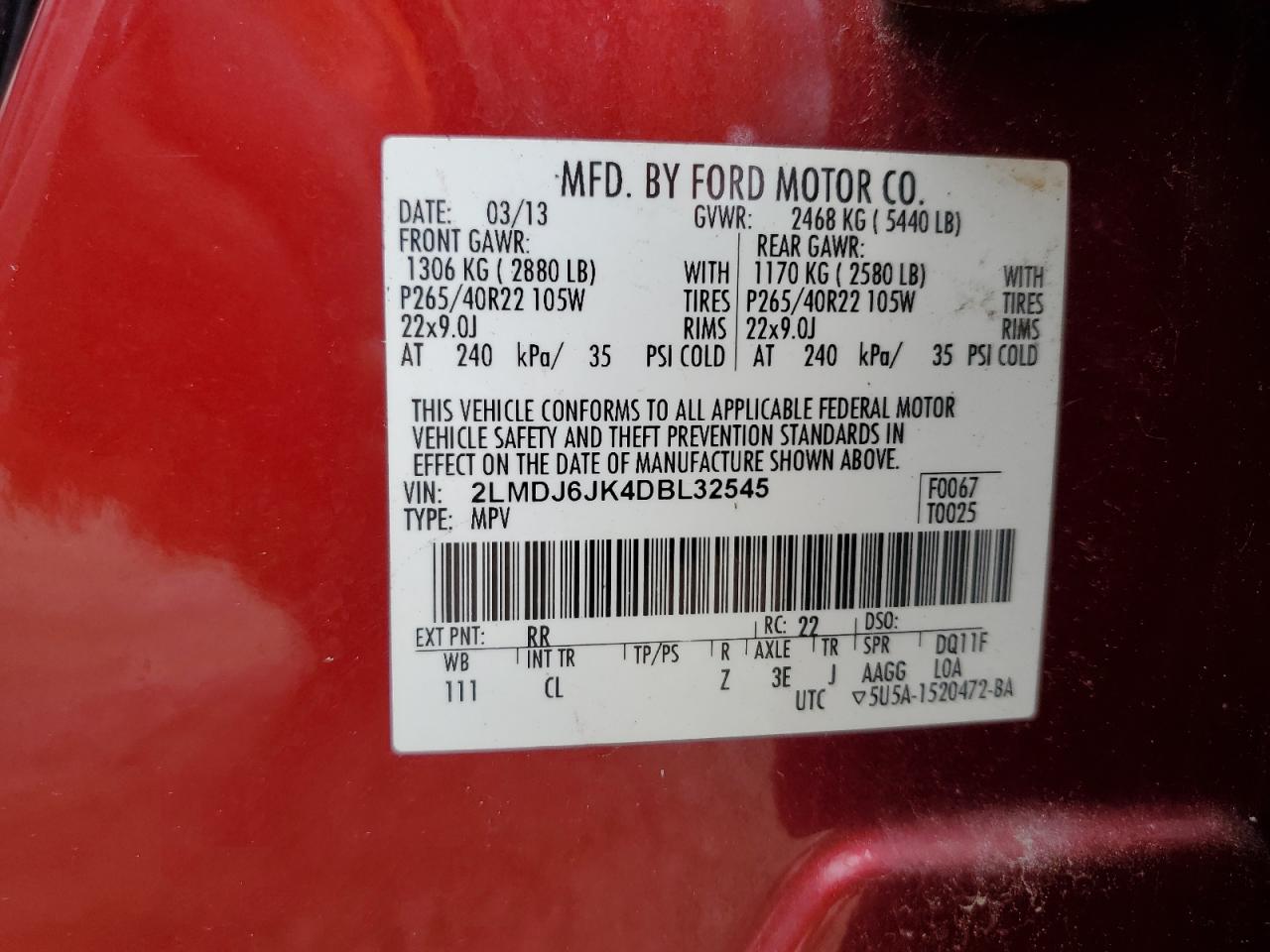 2lmdj6jk4dbl32545 2LMDJ6JK4DBL32545 2013 Lincoln Mkx
