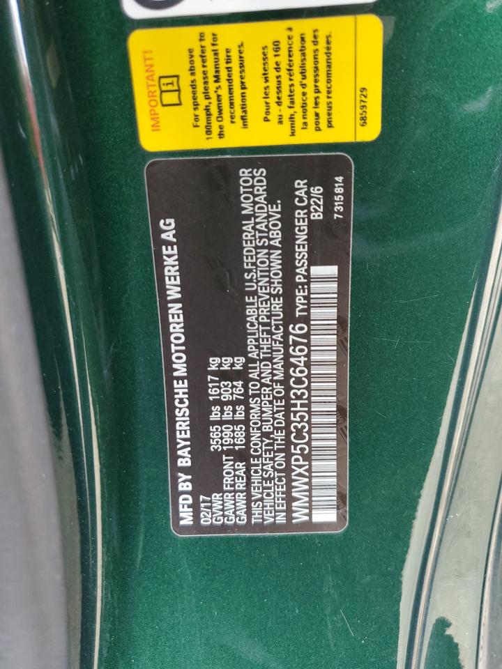 2017 Mini Cooper VIN: WMWXP5C35H3C64676 Lot: 65571805