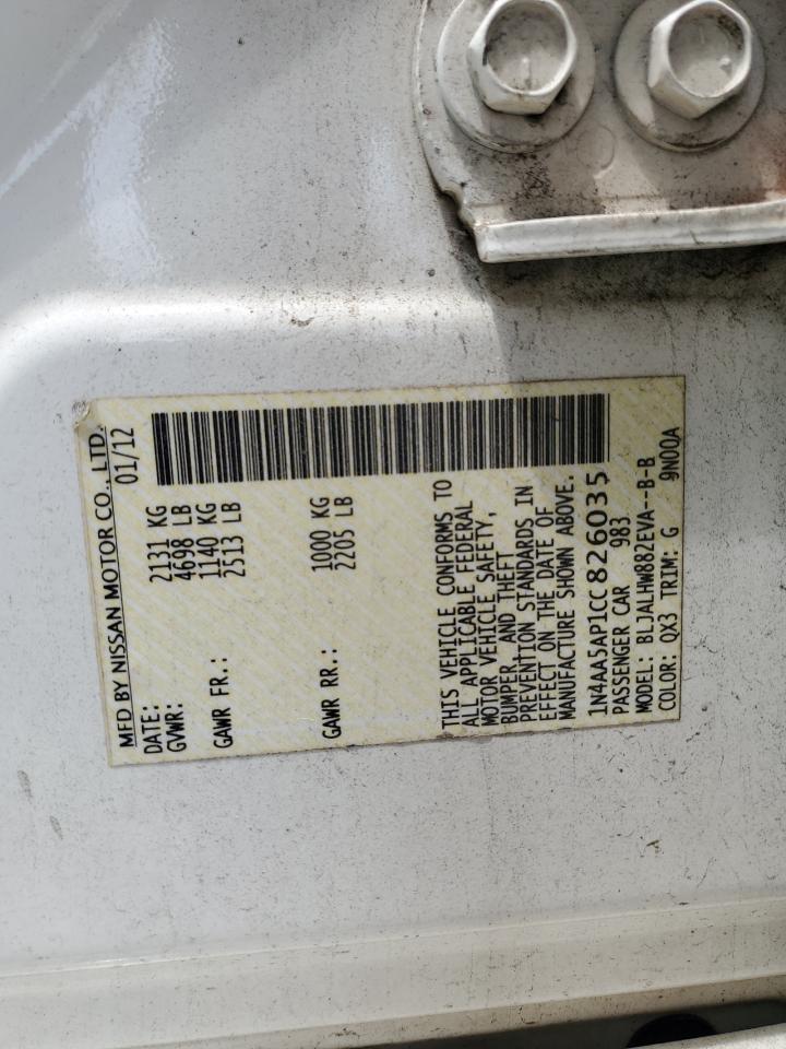 2012 Nissan Maxima S VIN: 1N4AA5AP1CC826035 Lot: 63474205