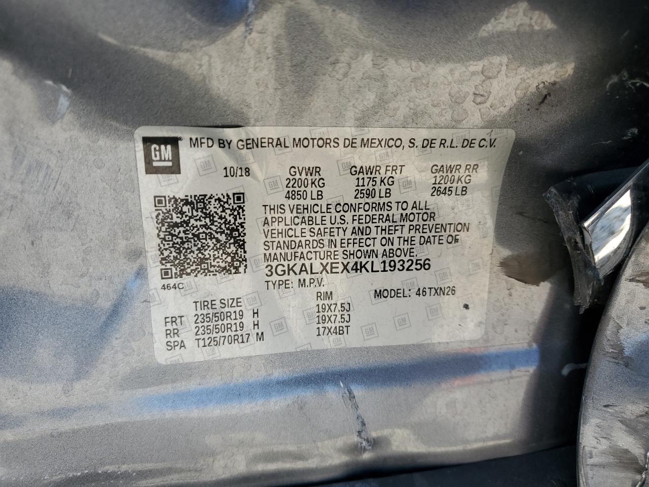 2019 GMC Terrain Denali VIN: 3GKALXEX4KL193256 Lot: 64475745