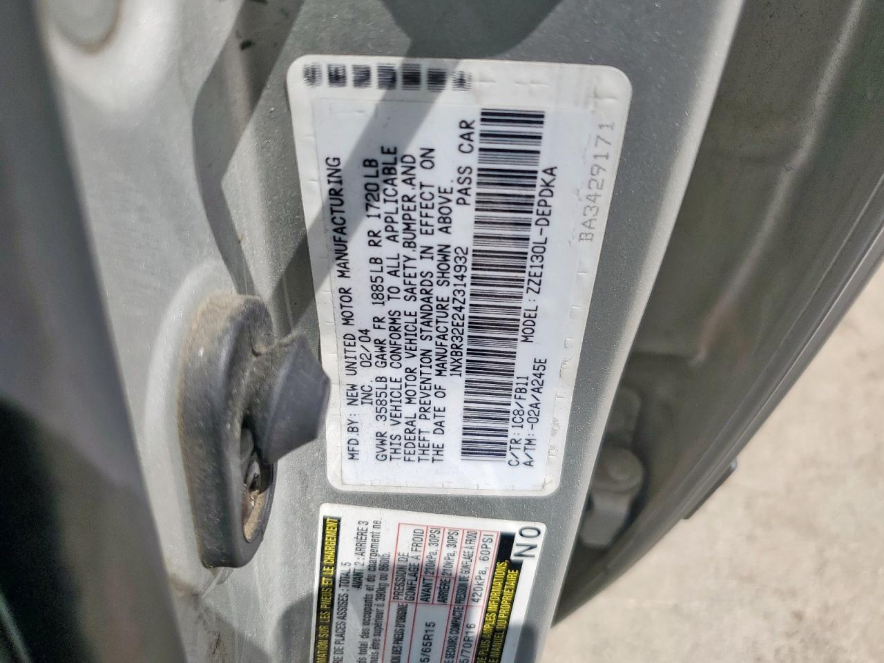 2004 Toyota Corolla Ce VIN: 1NXBR32E24Z314932 Lot: 63915225