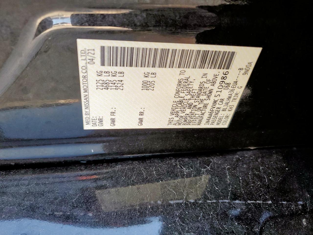 2021 Nissan Maxima Platinum VIN: 1N4AA6FVXMC510986 Lot: 64045525