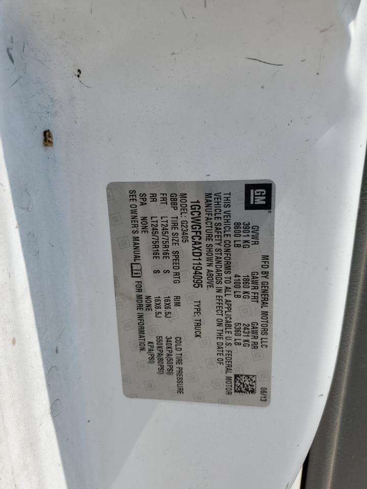 2013 Chevrolet Express G2500 VIN: 1GCWGFCAXD1194095 Lot: 65218385