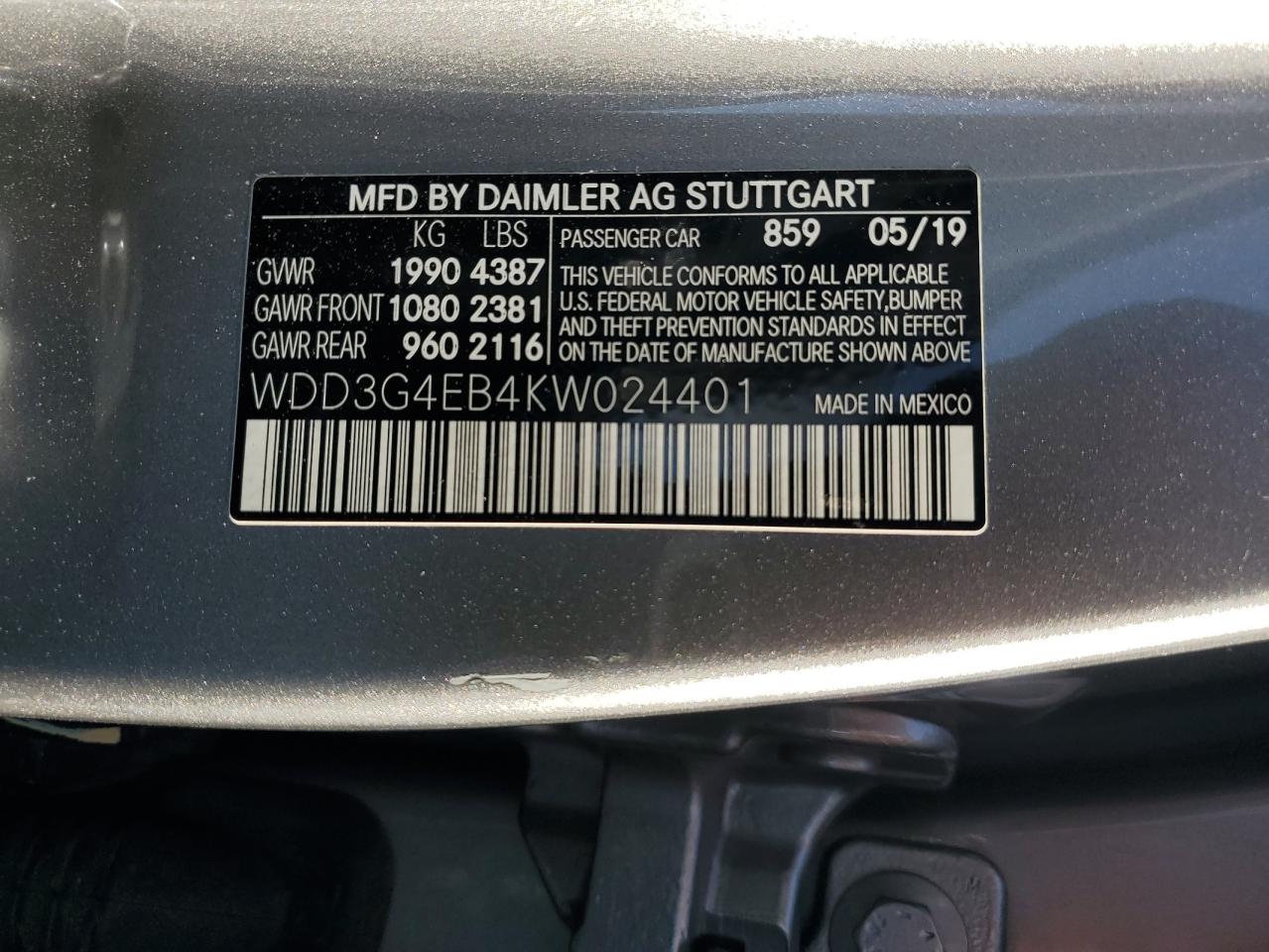 2019 Mercedes-Benz A 220 VIN: WDD3G4EB4KW024401 Lot: 63475355