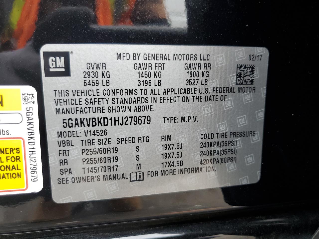 2017 Buick Enclave VIN: 5GAKVBKD1HJ279679 Lot: 64209965