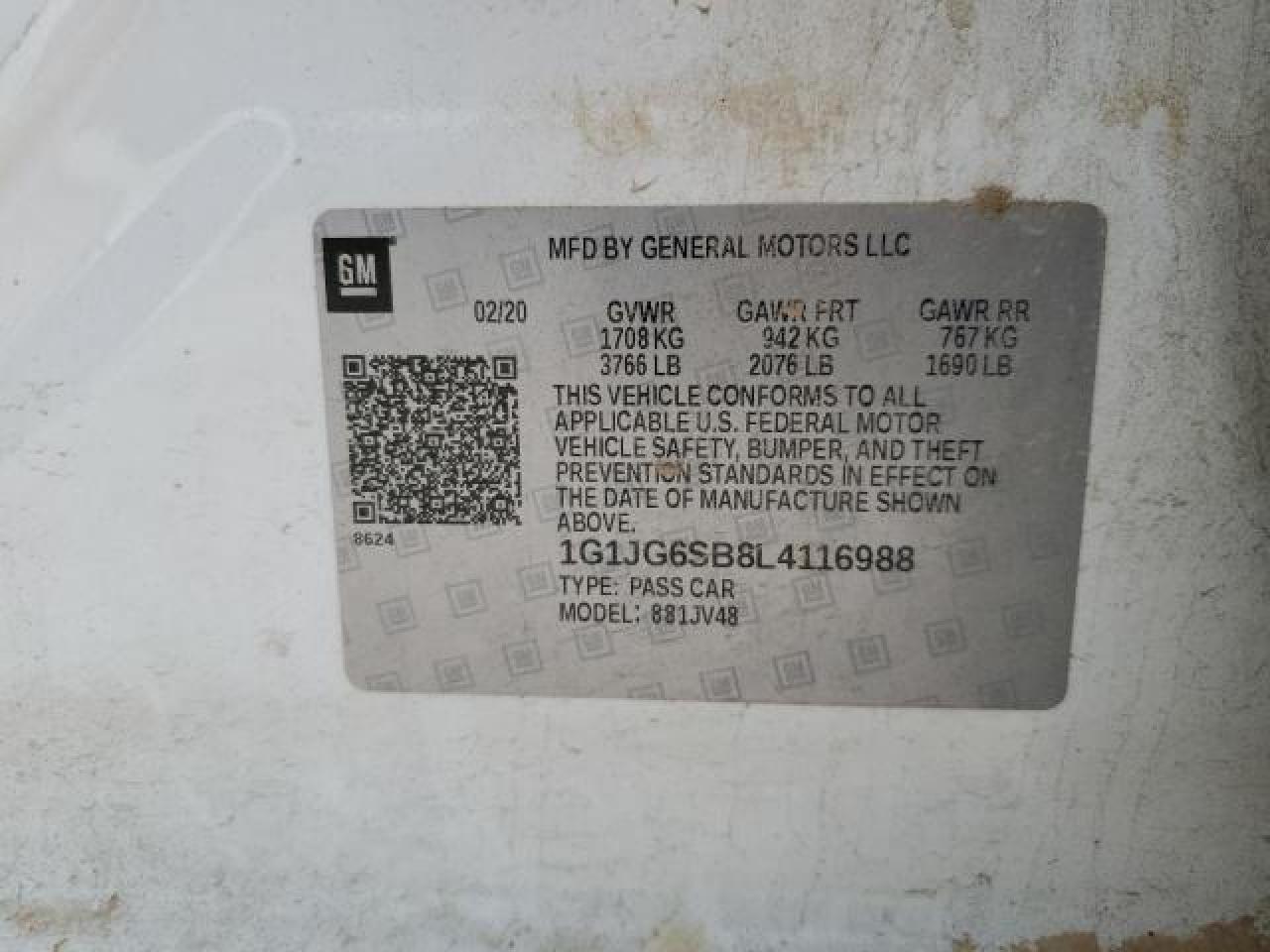2020 Chevrolet Sonic VIN: 1G1JG6SB8L4116988 Lot: 56919895