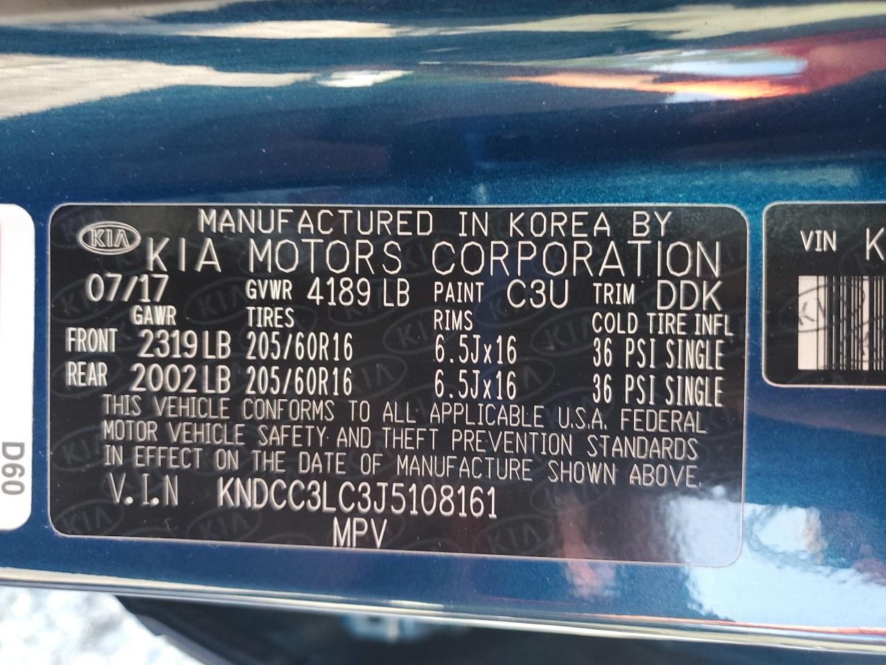 2018 Kia Niro Ex VIN: KNDCC3LC3J5108161 Lot: 64407855