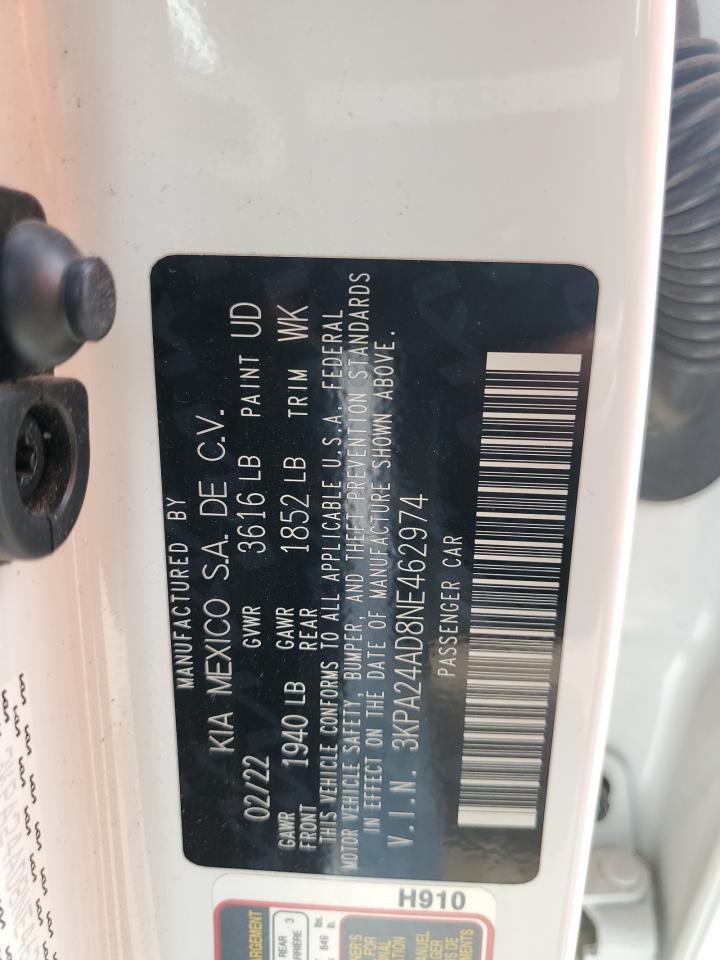 2022 Kia Rio Lx VIN: 3KPA24AD8NE462974 Lot: 63929435