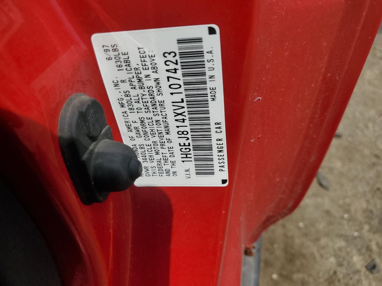 1997 Honda Civic Ex VIN: 1HGEJ814XVL107423 Lot: 65010525