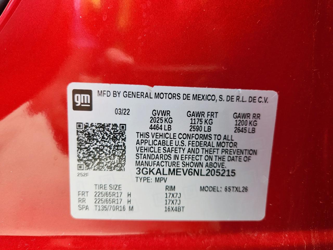 2022 GMC Terrain Sle VIN: 3GKALMEV6NL205215 Lot: 64657665