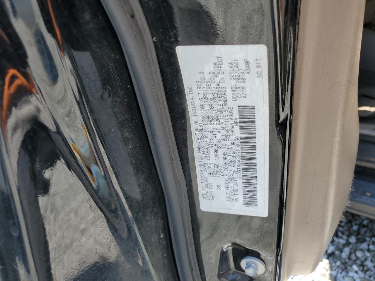 2002 Toyota Sequoia Limited VIN: 5TDBT48A32S110156 Lot: 62830495
