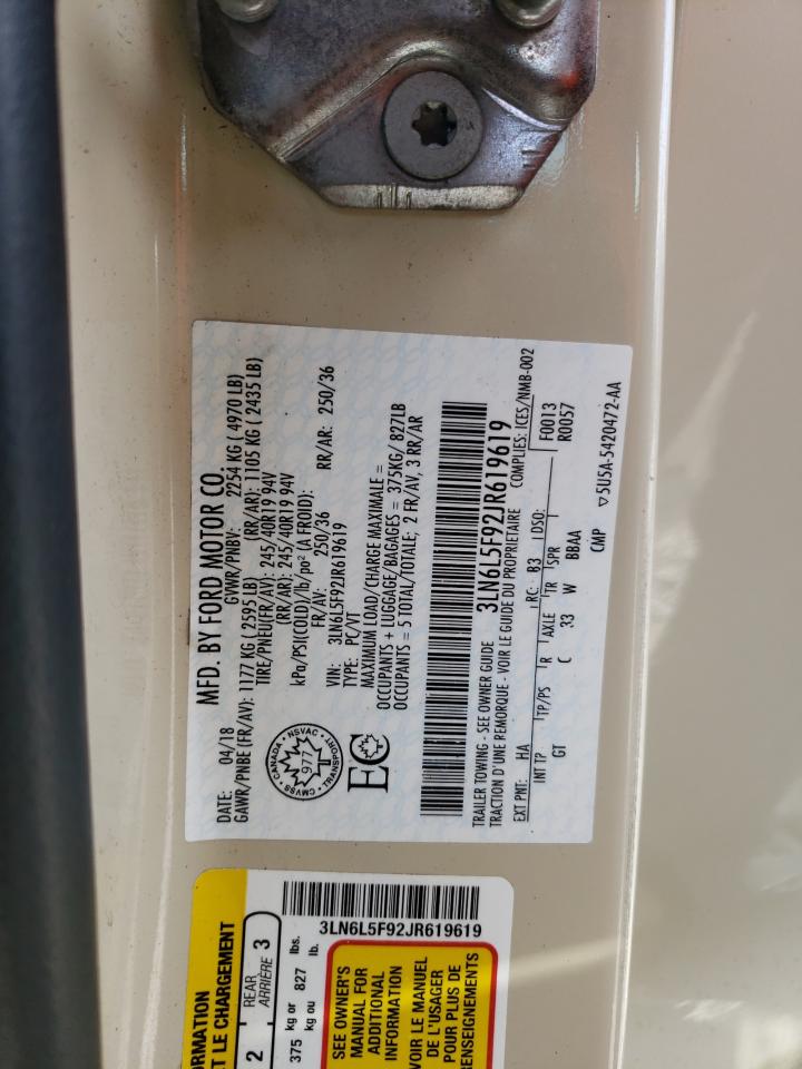 2018 Lincoln Mkz Reserve VIN: 3LN6L5F92JR619619 Lot: 66274955