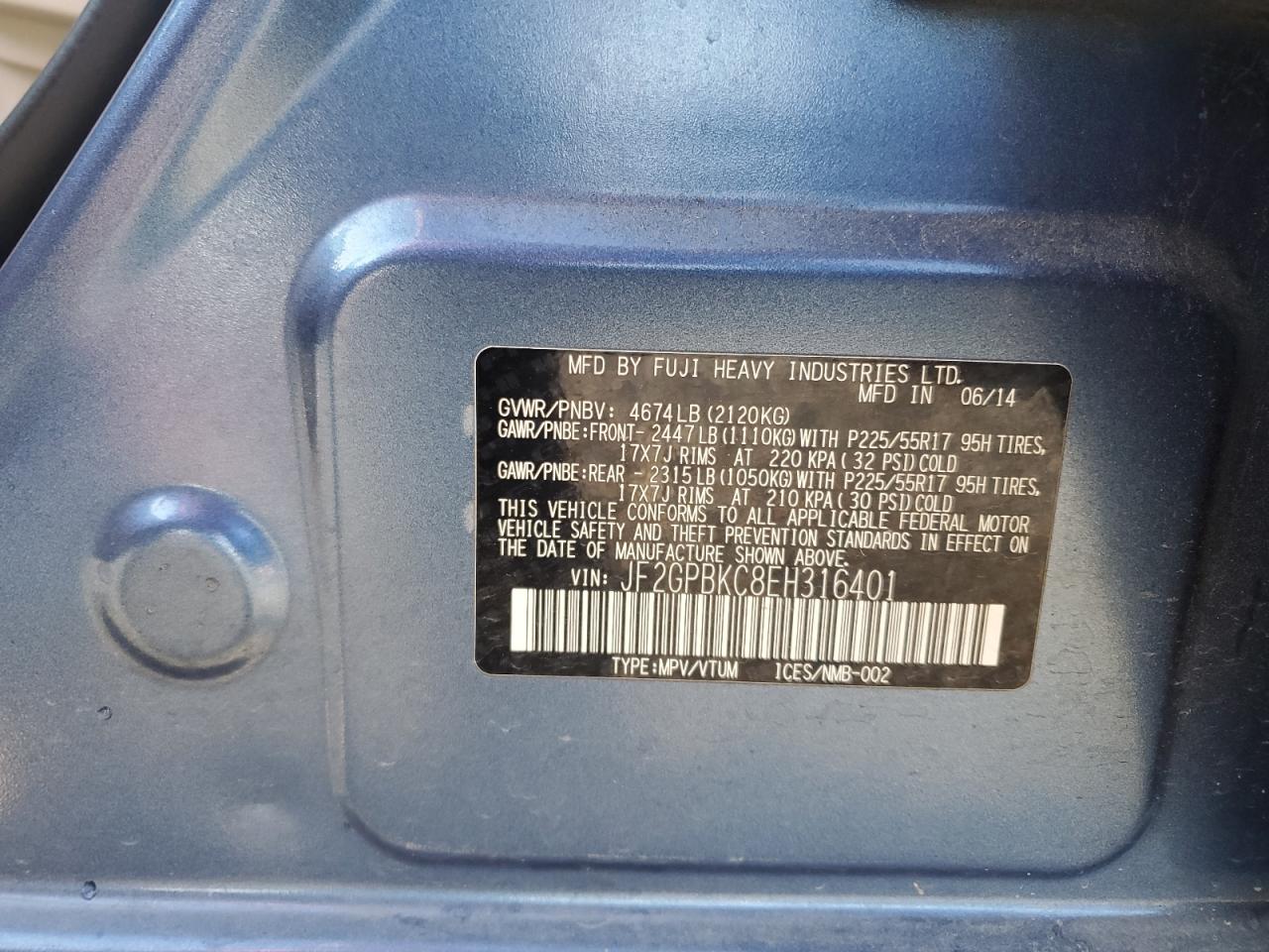 2014 Subaru Xv Crosstrek 2.0I Hybrid Touring VIN: JF2GPBKC8EH316401 Lot: 64298195