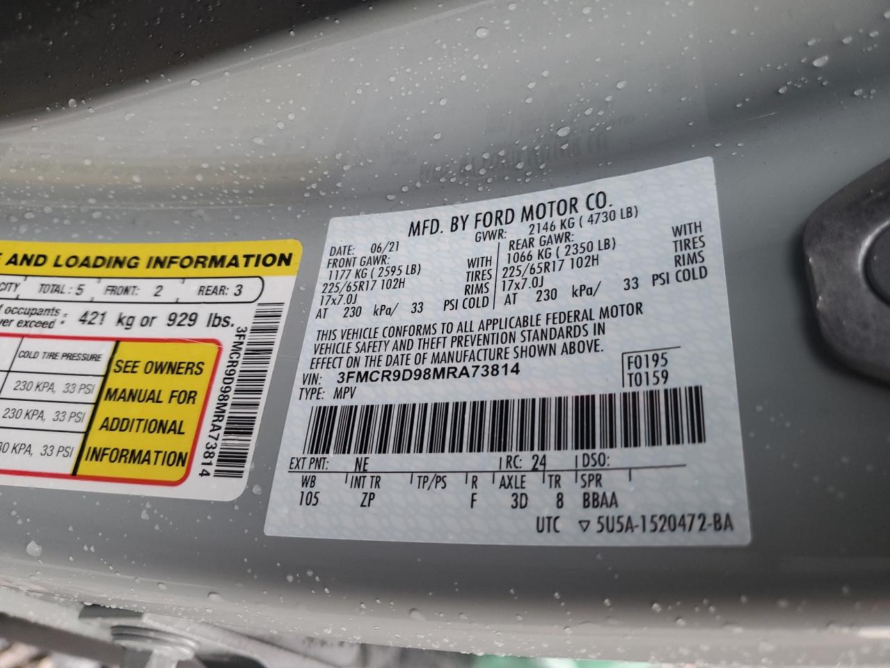 2021 Ford Bronco Sport Badlands VIN: 3FMCR9D98MRA73814 Lot: 63272625