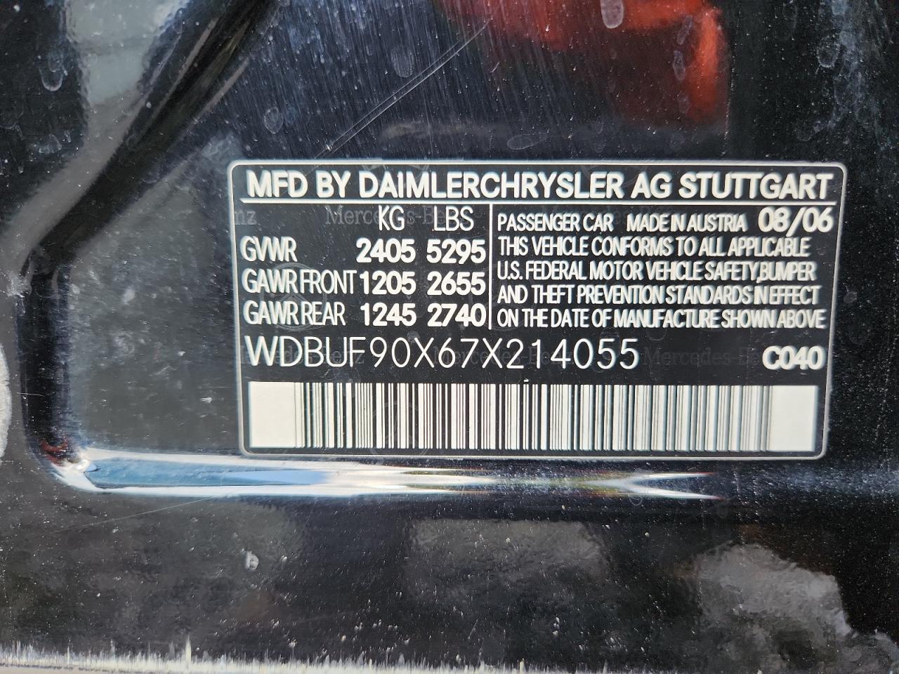 2007 Mercedes-Benz E 550 4Matic VIN: WDBUF90X67X214055 Lot: 63925195