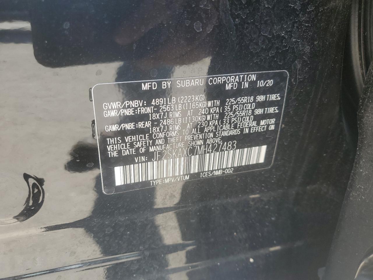 2021 Subaru Forester Touring VIN: JF2SKAXC7MH427483 Lot: 64489945