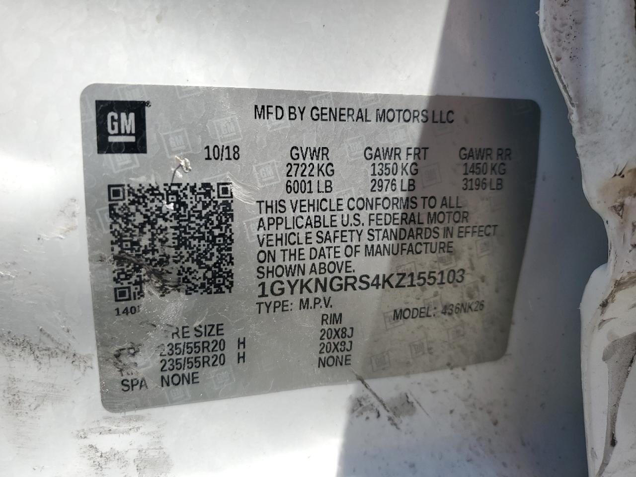 2019 Cadillac Xt5 Platinum VIN: 1GYKNGRS4KZ155103 Lot: 61813625