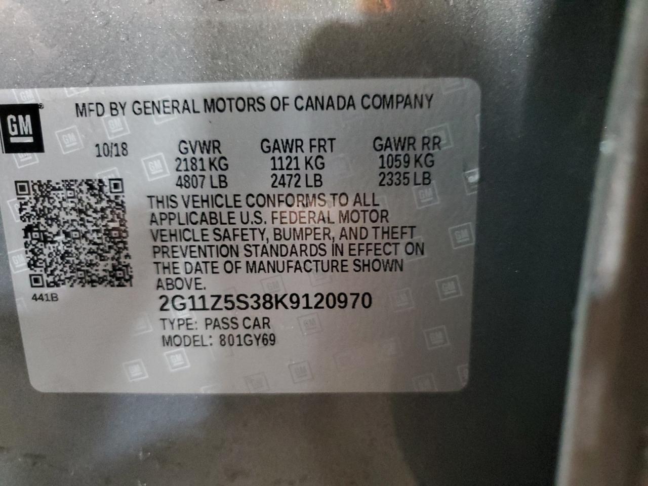 2019 Chevrolet Impala Lt VIN: 2G11Z5S38K9120970 Lot: 65808415