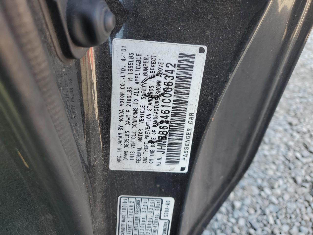 2001 Honda Prelude VIN: JHMBB62461C006342 Lot: 64524145