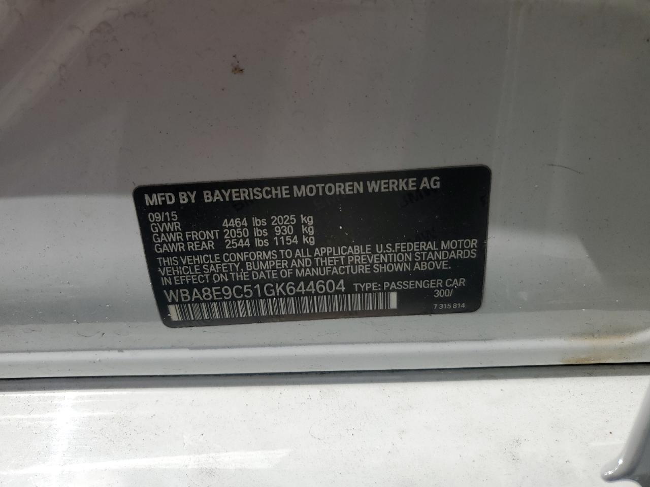 2016 BMW 328 I Sulev VIN: WBA8E9C51GK644604 Lot: 64882185