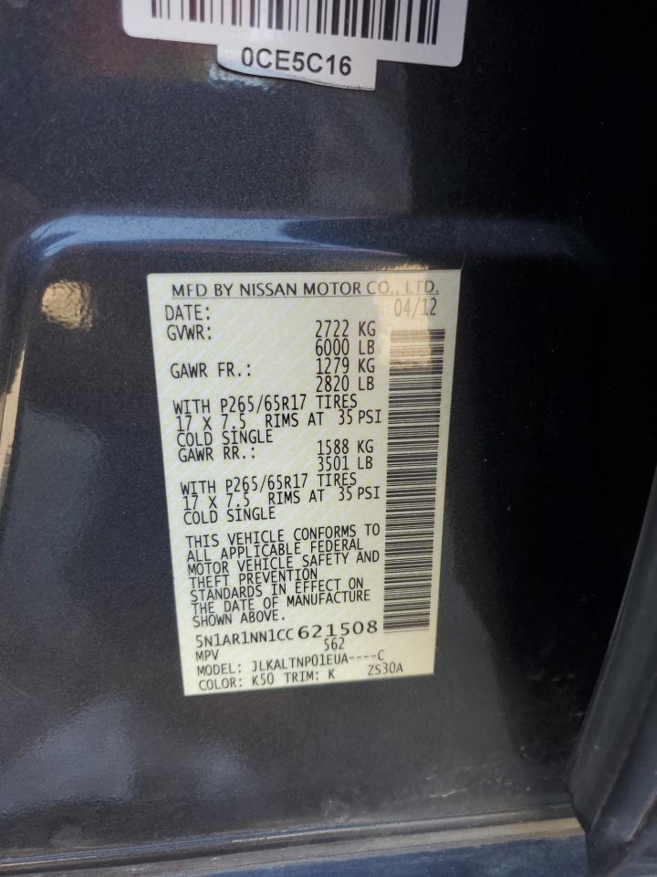 2012 Nissan Pathfinder S VIN: 5N1AR1NN1CC621508 Lot: 65421665
