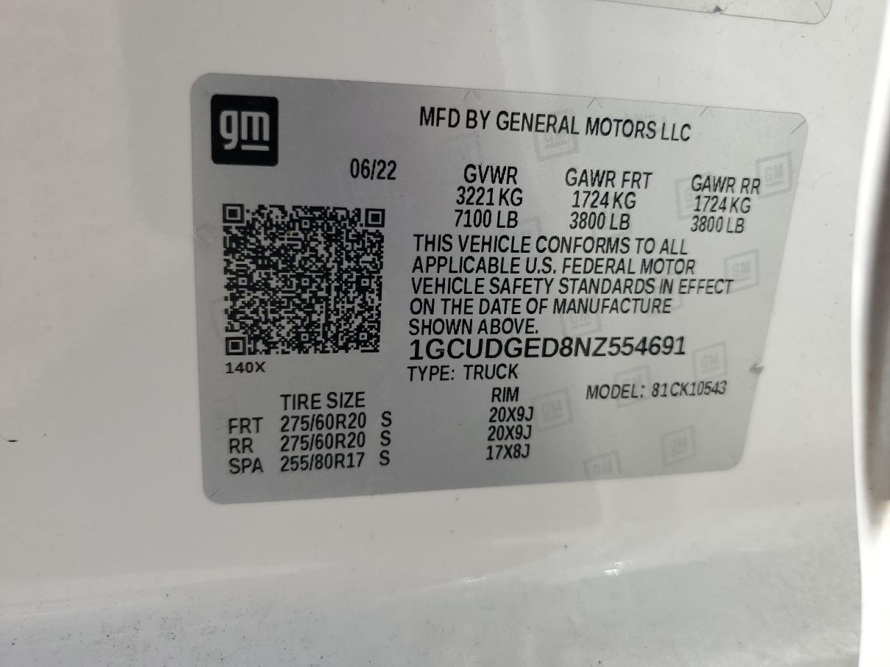 2022 Chevrolet Silverado K1500 Ltz VIN: 1GCUDGED8NZ554691 Lot: 63267515