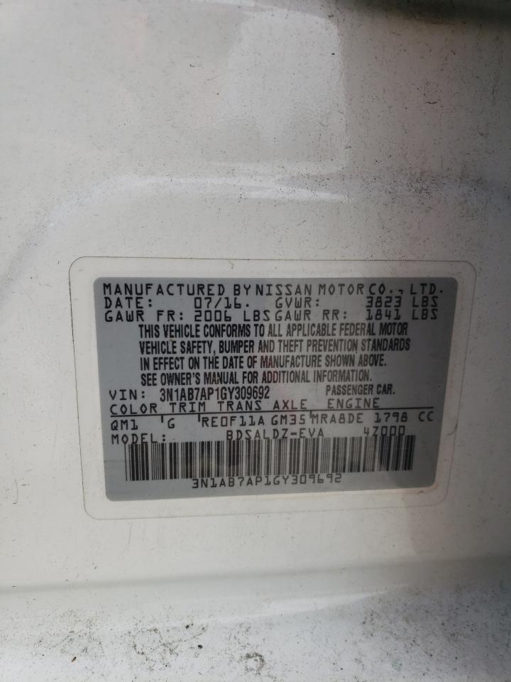 2016 Nissan Sentra S VIN: 3N1AB7AP1GY309692 Lot: 63289645