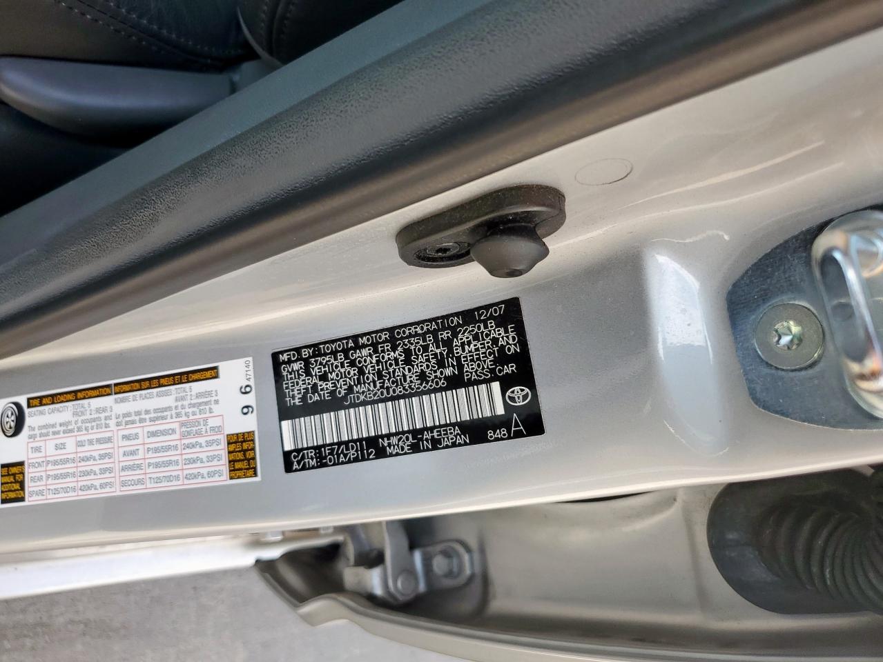 2008 Toyota Prius VIN: JTDKB20U083356606 Lot: 64940695