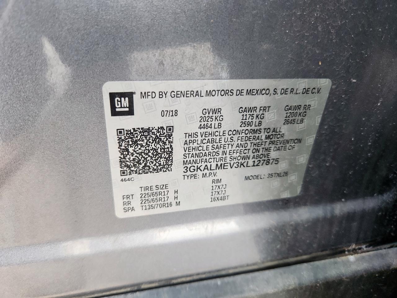 2019 GMC Terrain Sle VIN: 3GKALMEV3KL127875 Lot: 63867425