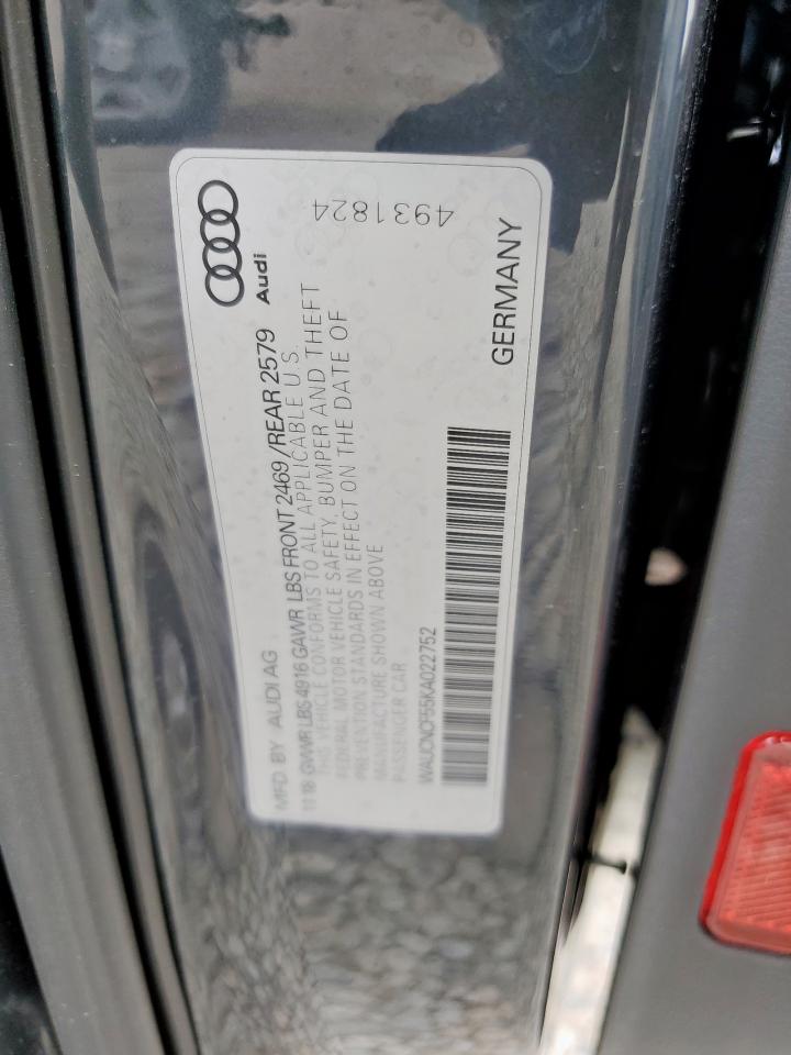 2019 Audi A5 Prestige VIN: WAUCNCF55KA022752 Lot: 63037035