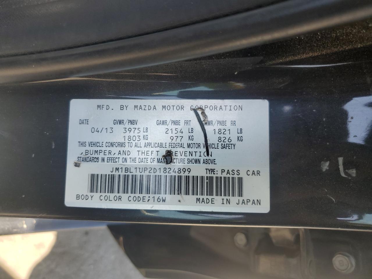 2013 Mazda 3 I VIN: JM1BL1UP2D1824899 Lot: 65184335