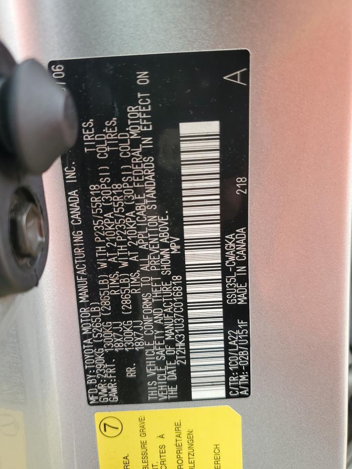 2007 Lexus Rx 350 VIN: 2T2HK31U37C016818 Lot: 65119825