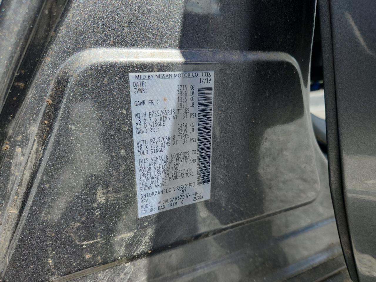 2020 Nissan Pathfinder S VIN: 5N1DR2AN5LC599781 Lot: 63232995