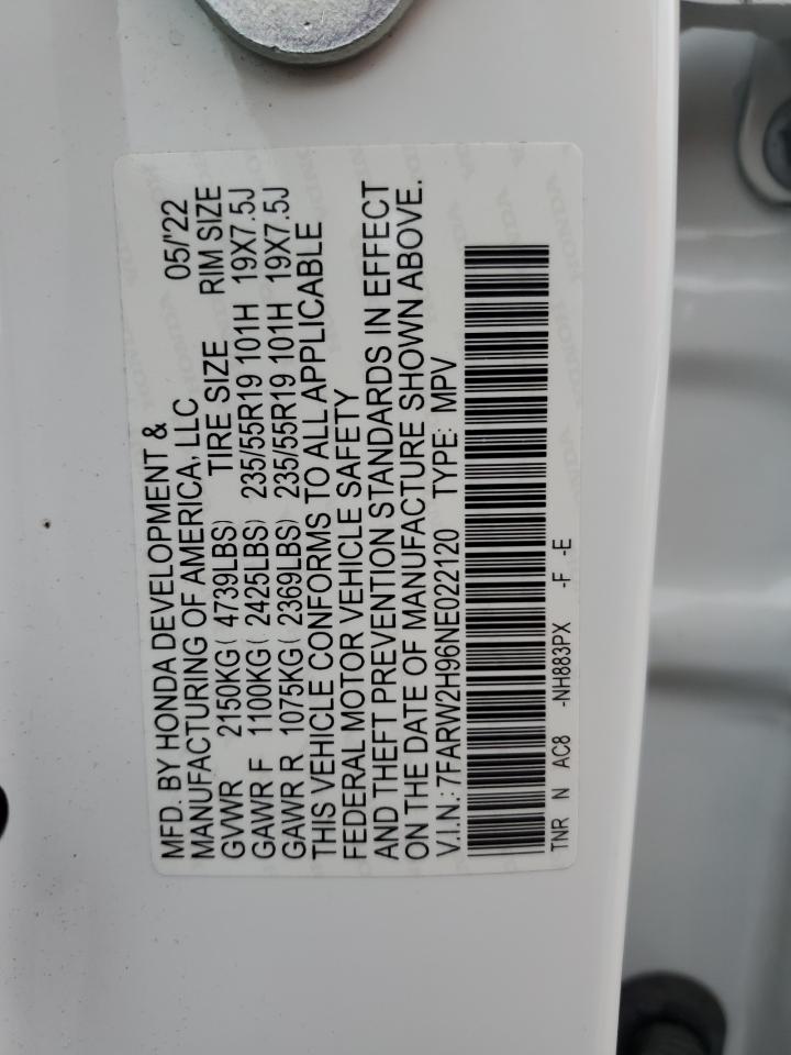 2022 Honda Cr-V Touring VIN: 7FARW2H96NE022120 Lot: 64791025