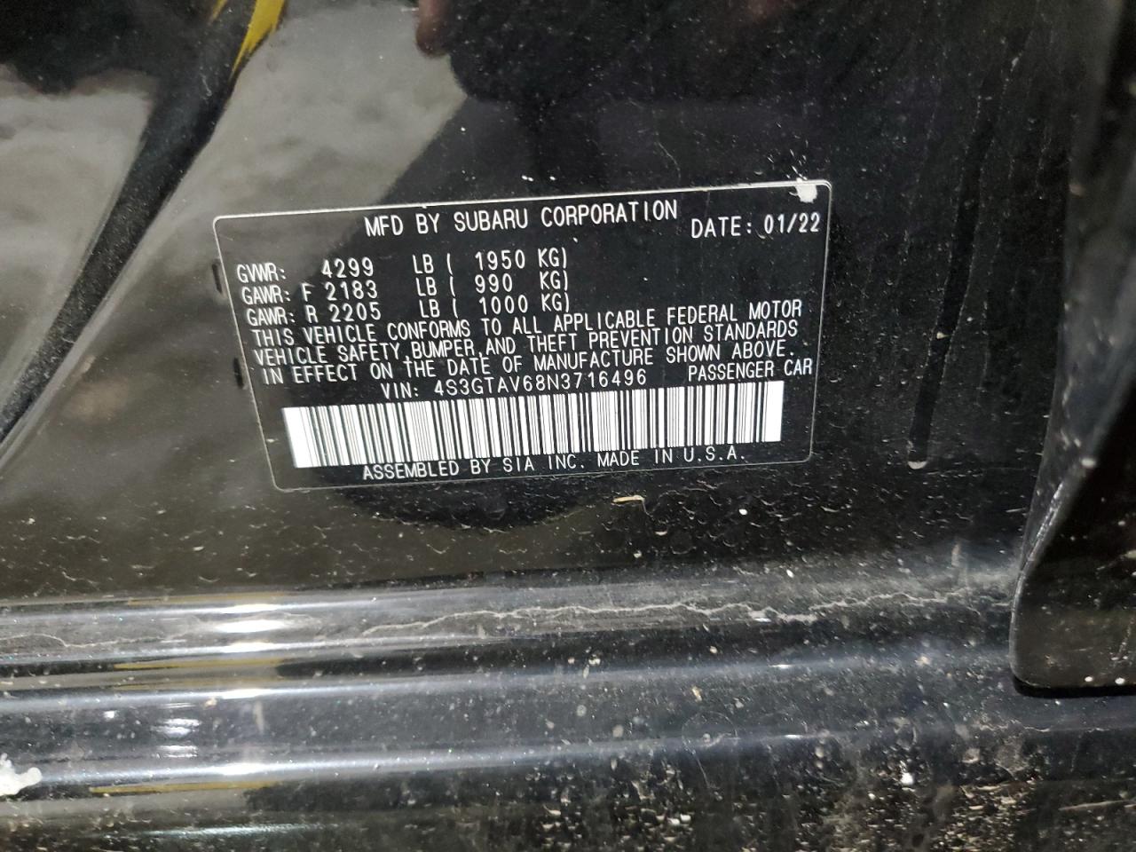 2022 Subaru Impreza Premium VIN: 4S3GTAV68N3716496 Lot: 63285445