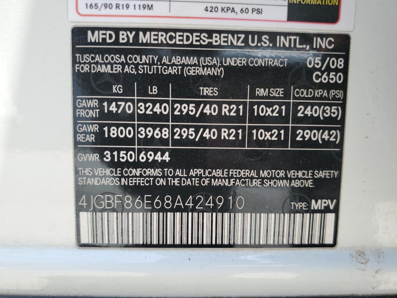 2008 Mercedes-Benz Gl 550 4Matic VIN: 4JGBF86E68A424910 Lot: 63866745