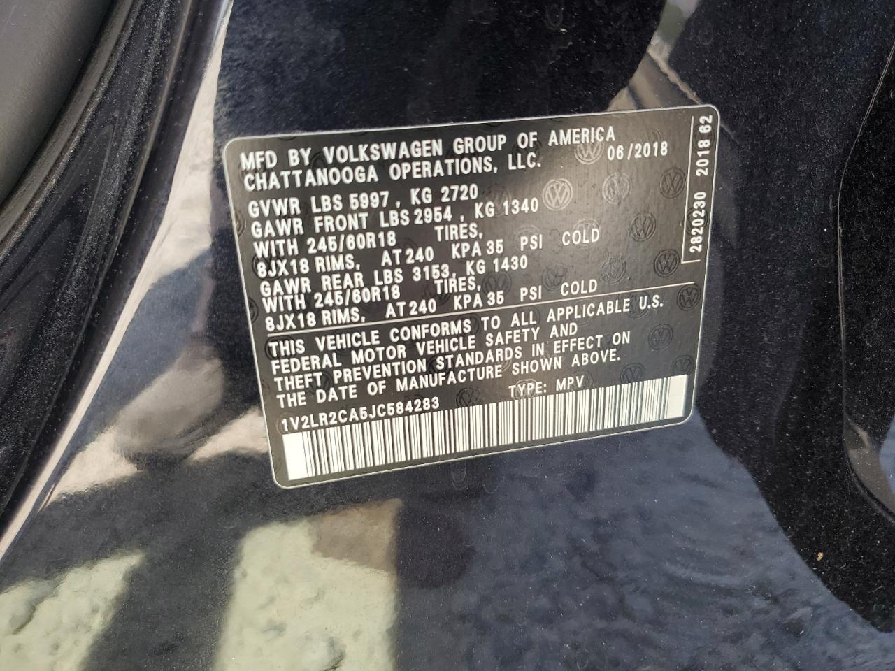 2018 Volkswagen Atlas Se VIN: 1V2LR2CA5JC584283 Lot: 63012995