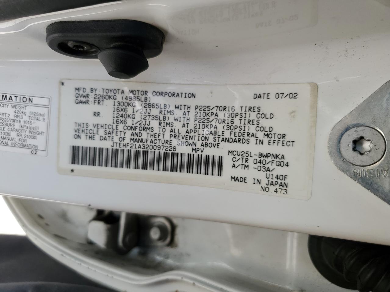 2002 Toyota Highlander Limited VIN: JTEHF21A320097228 Lot: 63757655