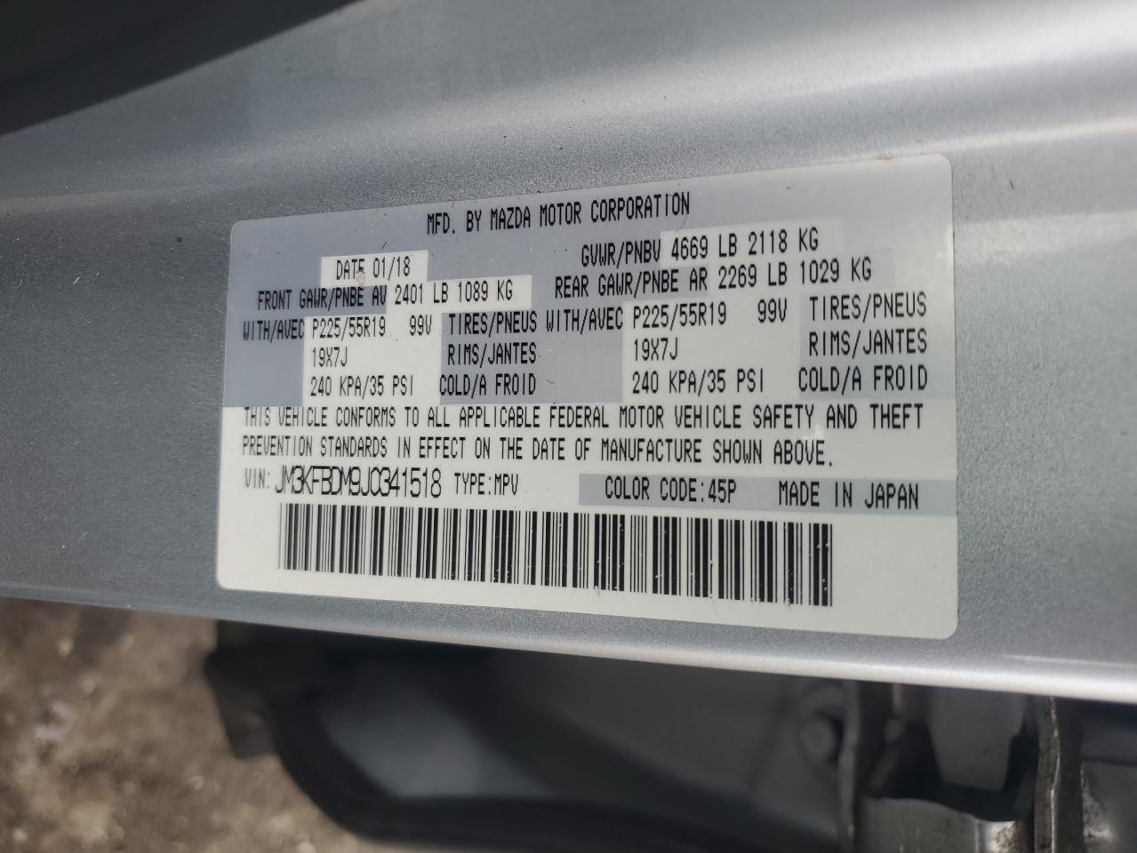 2018 Mazda Cx-5 Grand Touring VIN: JM3KFBDM9J0341518 Lot: 64829075