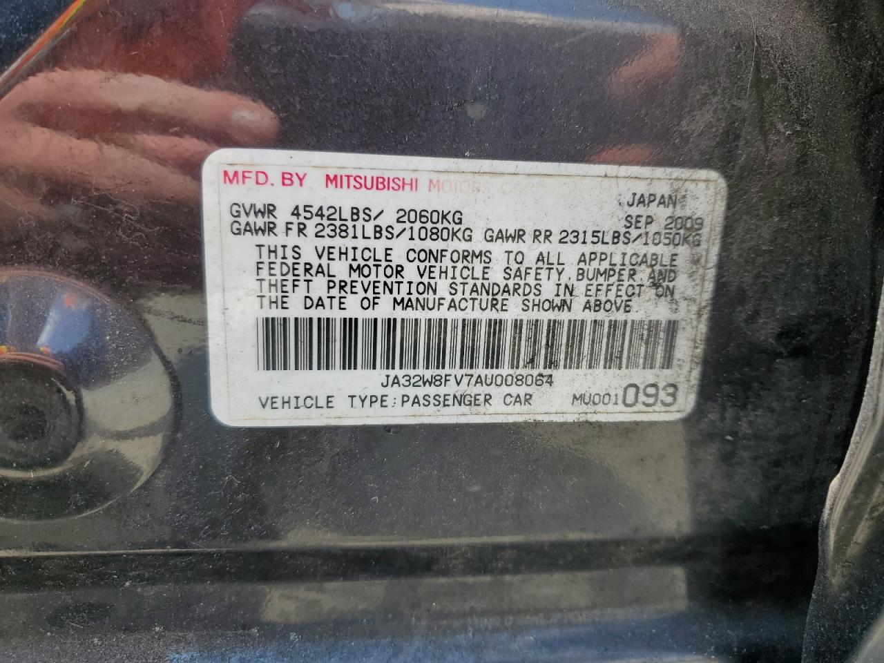 2010 Mitsubishi Lancer Evolution Gsr VIN: JA32W8FV7AU008064 Lot: 64291835