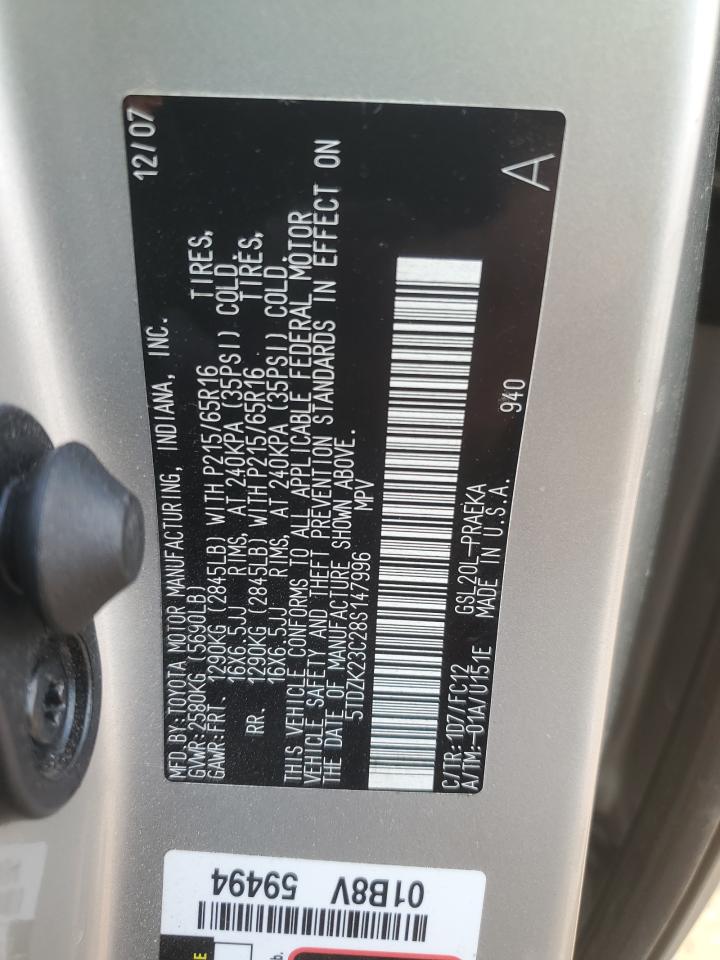 2008 Toyota Sienna Ce VIN: 5TDZK23C28S147996 Lot: 65450155