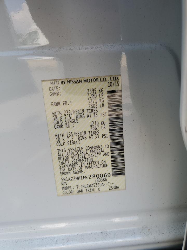 2015 Nissan Murano S VIN: 5N1AZ2MH1FN280069 Lot: 64992675